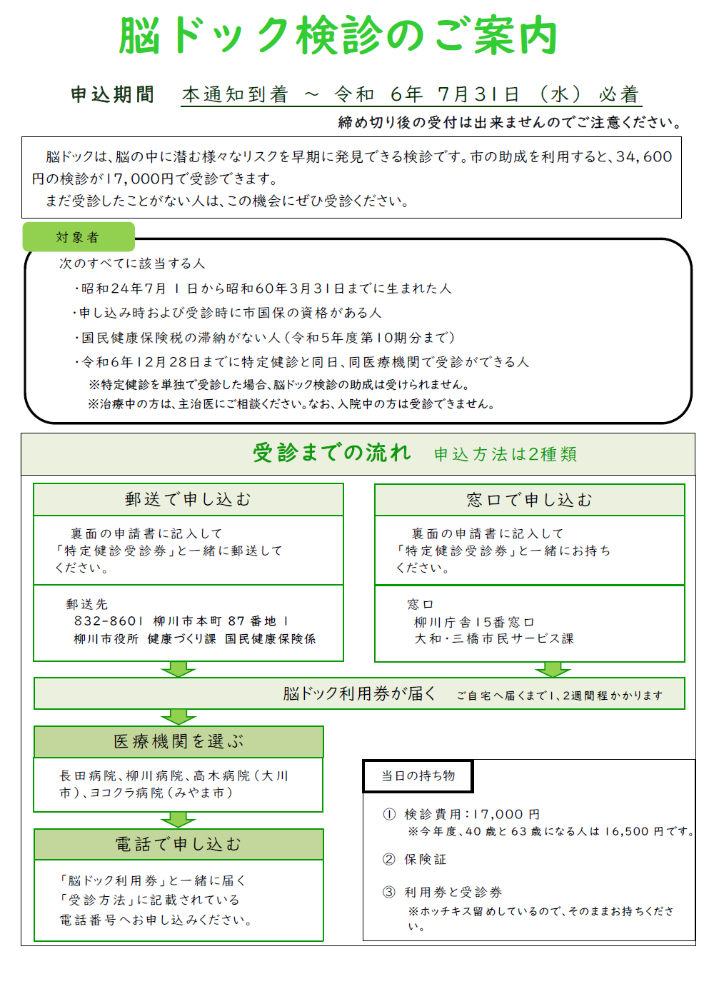 脳ドック検診のご案内