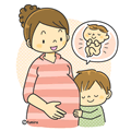 お腹の大きいお母さんと子どものイラスト